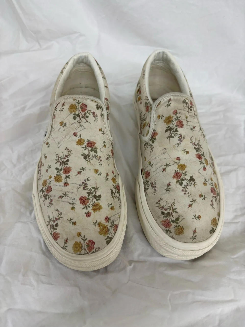 Vans Cream/Floral Print Canvas Slip-On Sneakers | Women Size 5.5